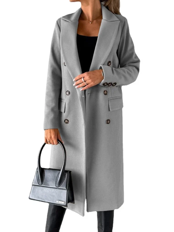 Women's long-sleeved lapel solid color slim-fit coat coat - Image 14