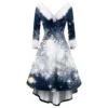 Women's Fashion V-neck Casual Fit Christmas Print Party Long Sleeve Dress - Image 17