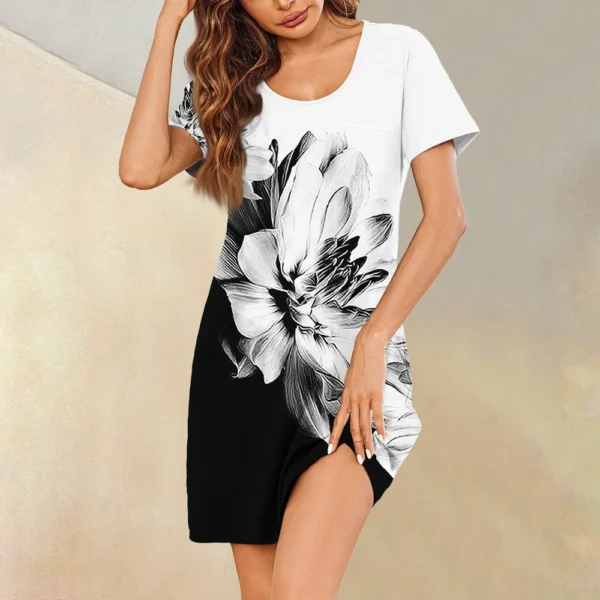 Womens Summer Dresses Short Sleeve Linen Casual T-Shirt Dresses Swing Beach - Image 13