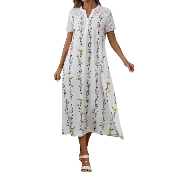 Women's Floral Print Short Sleeve V-Neck Casual Midi Dress - Image 23