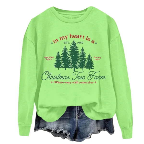Women's Sweatshirt Sports Christmas Print Pullover Sweatshirt Round Neck Long - Image 24
