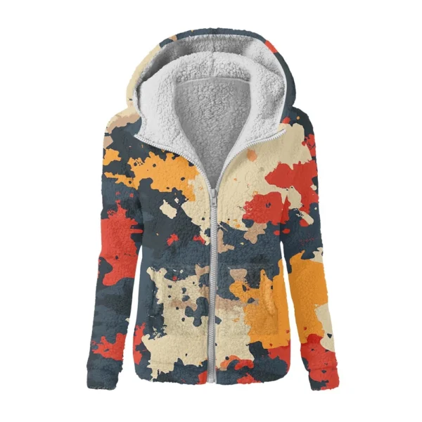 Women's Winter Camouflage Print Casual Fashion Plush Hooded Zipper Sweater - Image 37