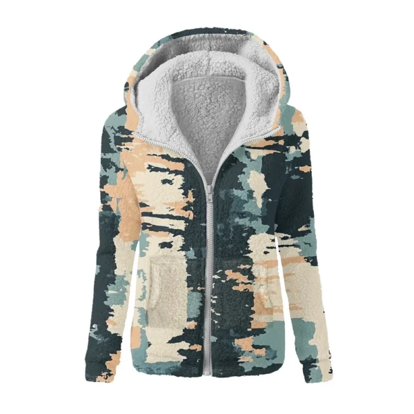 Women's Winter Camouflage Print Casual Fashion Plush Hooded Zipper Sweater - Image 8