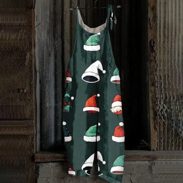 Women's Shoulder Strap Print Christmas Loose Vintage Jumpsuit Casual - Image 13