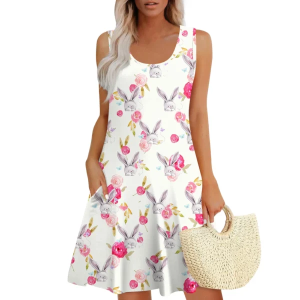 Womens Summer Dresses Easter Print  Loose U Neck Sleeveless Sundresses Dress - Image 7