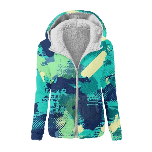 Women's Winter Camouflage Print Casual Fashion Plush Hooded Zipper Sweater - Image 11