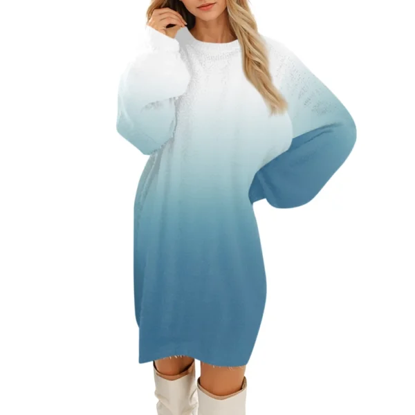 Women's Round Neck Casual Long Sleeve Plush Dresses - Image 8