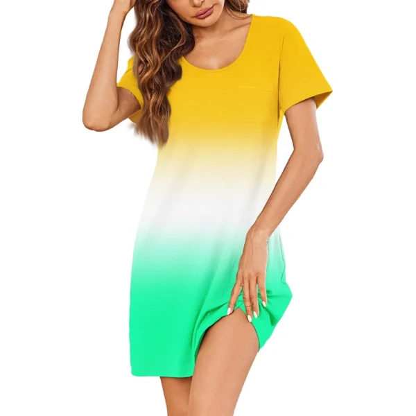 Womens Summer Dresses Short Sleeve Linen Casual T-Shirt Dresses Swing Beach - Image 8