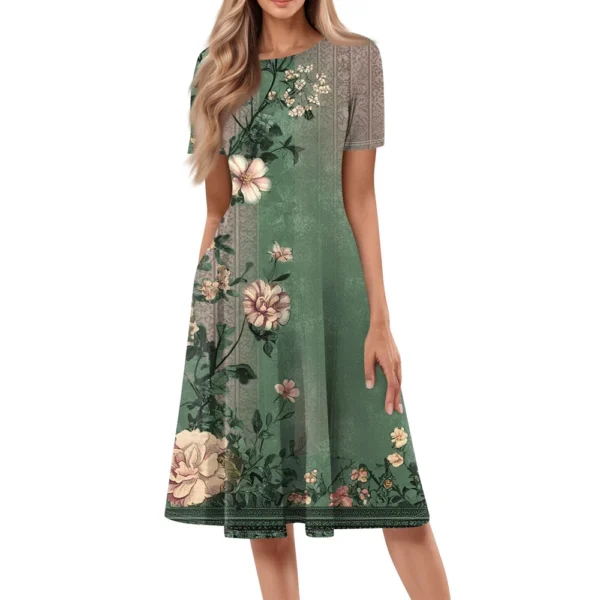Women's Loose Casual And Fashionable Round Neck Short Sleeved Printed Mid - Image 8