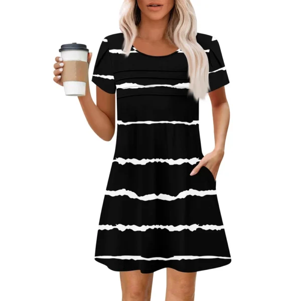 Women's Summer Casual Petal Slim Stripe Pleated Solid Color Dresses - Image 14