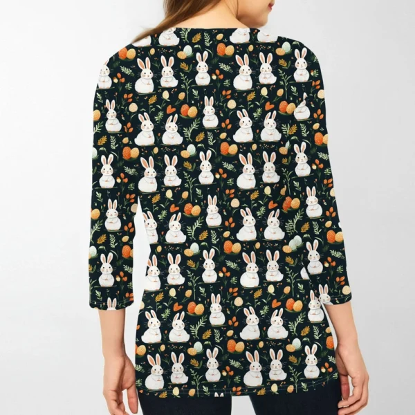 Women's Casual Round Neck Easter Egg Print Three-quarter Sleeve T-shirt Top - Image 11