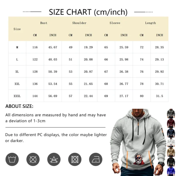Men's Printed Sweatshirt Hoodie Zipper Arm Pocket Cardigan Men's Sports Large - Image 10