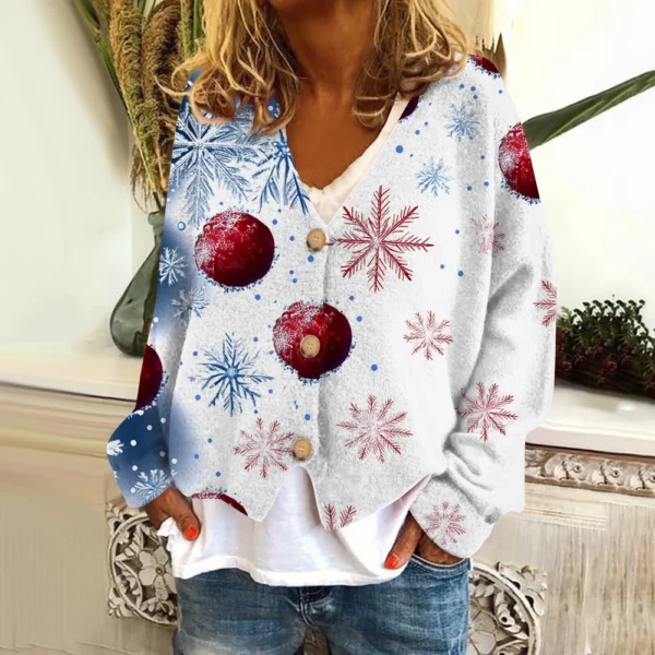 Women's Fashion Short Coat Casual Long Sleeve Printed Single Breasted Plush Top - Image 37