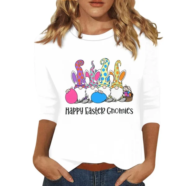 Women's Tops Fashion Plus Size Easter Basic Casual 3/4 Sleeve Printed Pullover - Image 35