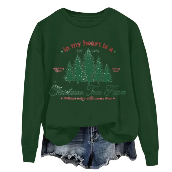 Women's Sweatshirt Sports Christmas Print Pullover Sweatshirt Round Neck Long - Image 18