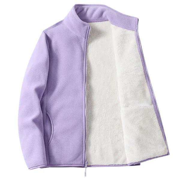 Women's Loose Casual Solid Color Lambswool Stand Up Collar Cardigan Jacket Long - Image 12