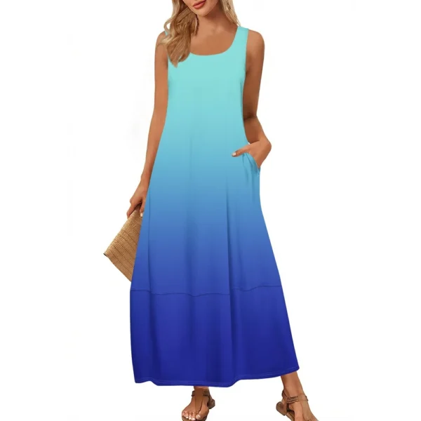 Women's Casual Floor-length Summer Beach Dress Loose Gradient Print Sundress - Image 5