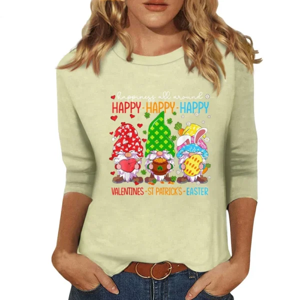Women's Plus Size Tops Easter Fashion 3/4 Sleeve Casual Basic Printed Pullover - Image 6