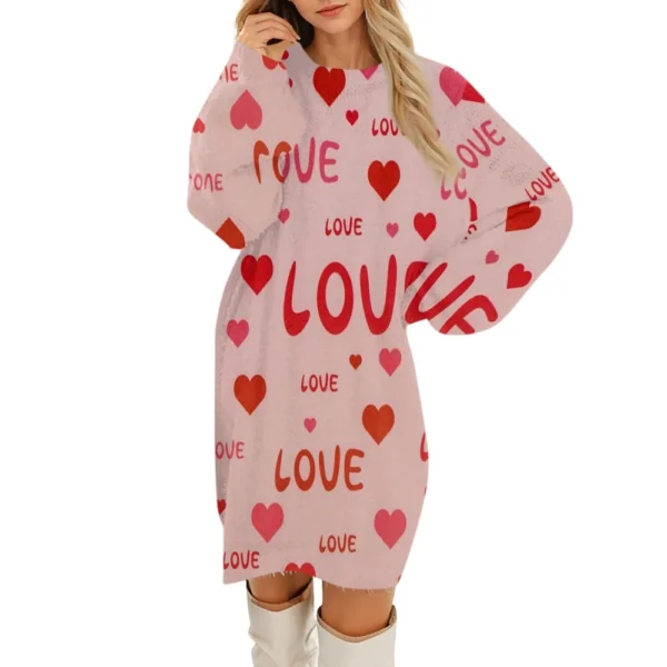 Women's Round Neck Casual Long Sleeve Valentine's Day Plush Gradient Plaid - Image 9