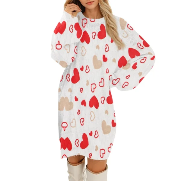 Women's Round Neck Casual Long Sleeve Valentine's Day Plush Gradient Plaid - Image 26