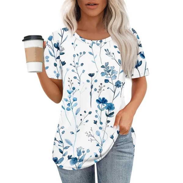 Women's Round Neck Casual Fashion Printed Daily Short Sleeved Loose T-Shirt - Image 16