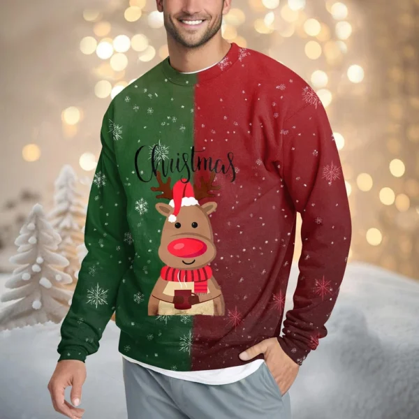 Men's Casual Fashion Comfortable Christmas Printed Round Neck Pullover - Image 19