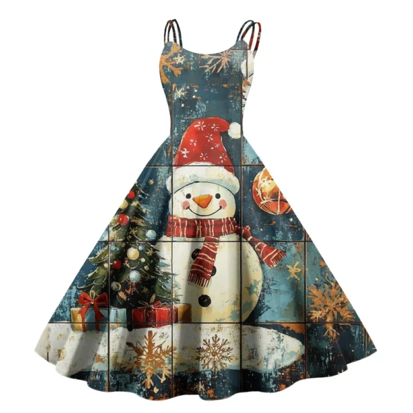 Women's Casual Fashion Christmas Print Sexy Off Shoulder Punk Retro Dress Retro - Image 34