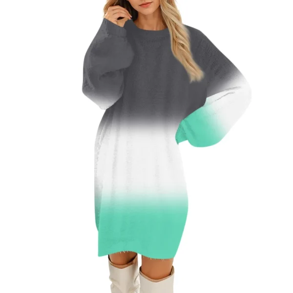 Women's Round Neck Casual Long Sleeve Plush Dresses - Image 9
