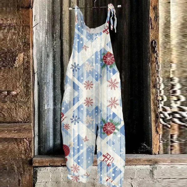 Women's Shoulder Strap Vintage Loose Print Casual Jumpsuit Christmas - Image 28