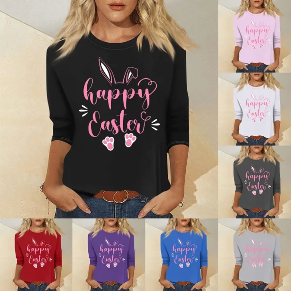 Women's Tops Basic Casual Printed 3/4 Sleeve Plus Size Easter Fashion Pullover