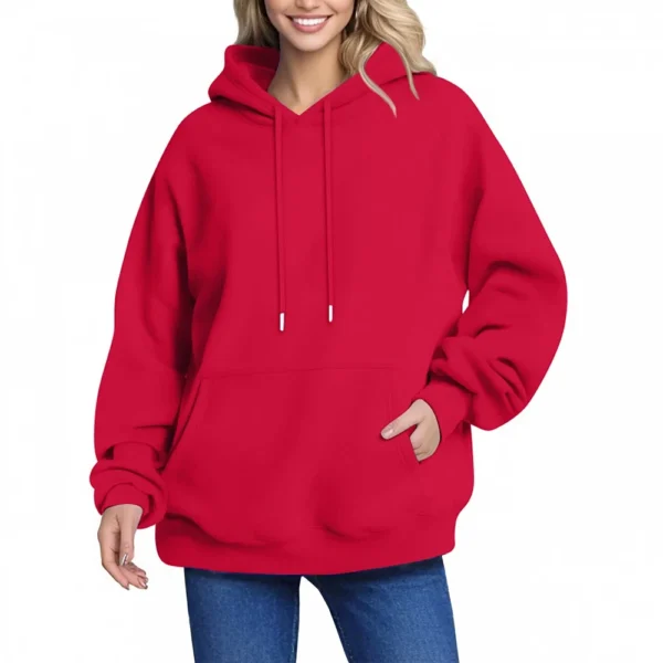Women's Hoodie Women's Solid Color Long-sleeved Baggy Pullover Sweater Top - Image 2