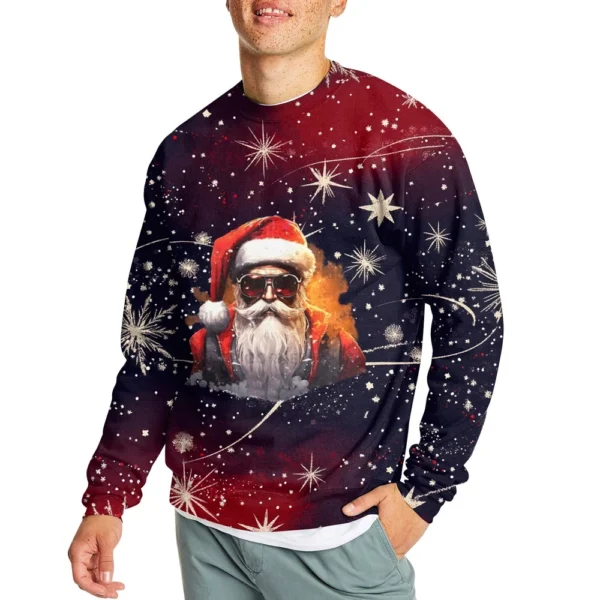 Men's Casual Fashion Comfortable Christmas Printed Round Neck Pullover - Image 2
