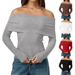 Womens Off The Shoulder Sweaters Long Sleeve Slouchy Knitted