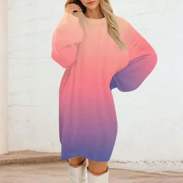 Women's Round Neck Casual Long Sleeve Plush Dresses - Image 49