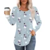 Women's Christmas Printed Top Round Neck Casual Pleated Long Sleeved T-Shirt - Image 35