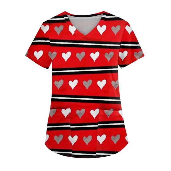 Women's Fashion V-neck Short Sleeve Workwear With Pockets Printed Tops - Image 28