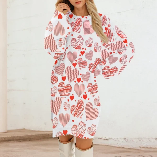 Women's Round Neck Casual Long Sleeve Valentine's Day Plush Gradient Plaid - Image 31