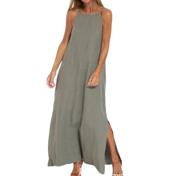 Women's Fashion Casual Loose Cotton Linen Split Sleeveless  Dresses - Image 4