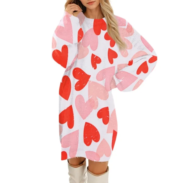 Women's Round Neck Casual Long Sleeve Valentine's Day Plush Gradient Plaid - Image 35