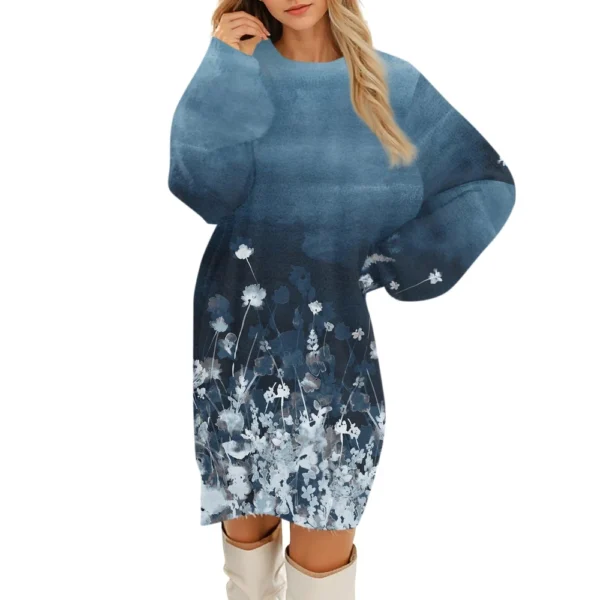 Women's Round Neck Casual Long Sleeve Plush Gradient Vintage Floral Print - Image 20