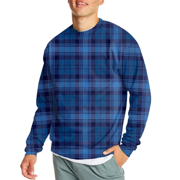 Men's Casual Fashion Comfortable Plaid Round Neck Pullover Sweatshirt Sweatshirt - Image 29