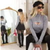 Knit top for women slim-fit high-neck hollowing out - Image 57