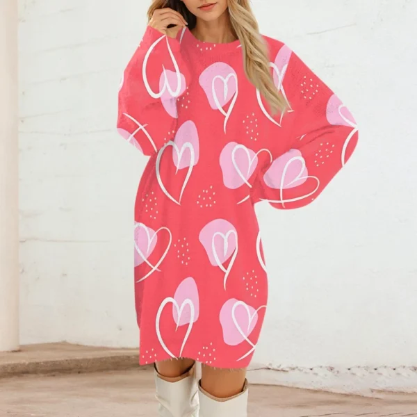 Women's Round Neck Casual Long Sleeve Valentine's Day Plush Gradient Plaid - Image 25