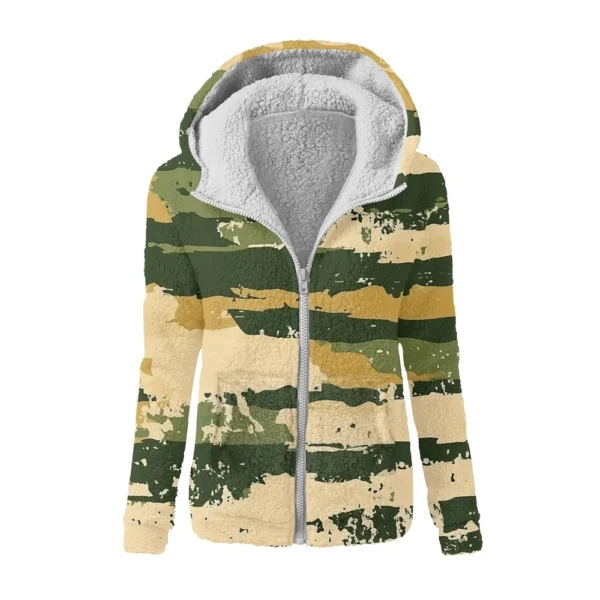 Women's Winter Camouflage Print Casual Fashion Plush Hooded Zipper Sweater - Image 31