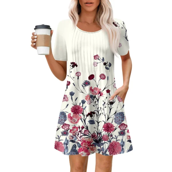 Women's Summer Dress Loose Beach Vacation Casual Round Neck Short Sleeve - Image 7