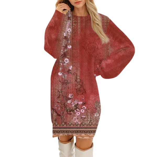 Women's Round Neck Casual Long Sleeve Plush Gradient Vintage Floral Print - Image 23