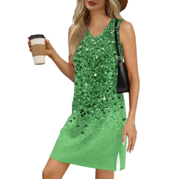 Women's V-neck Summer Casual Beach Vacation Women's Sleeveless Sparkly Print - Image 23