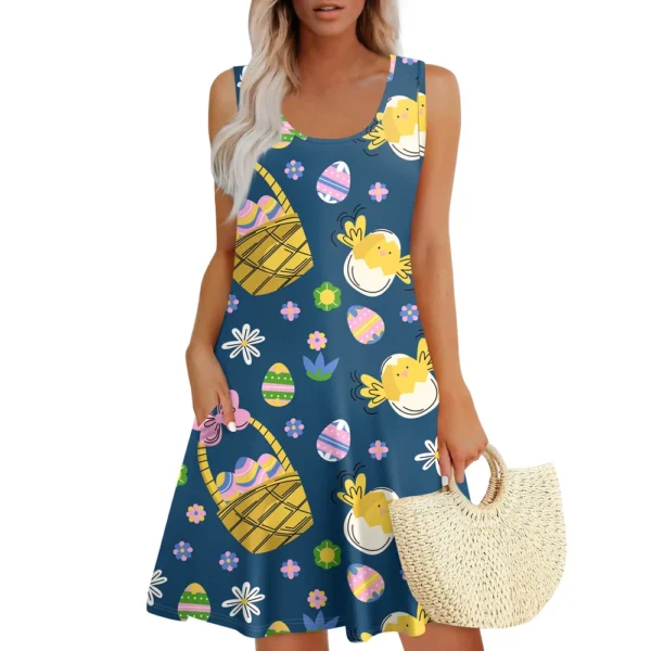 Womens Summer Dresses Easter Print  Loose U Neck Sleeveless Sundresses Dress - Image 5
