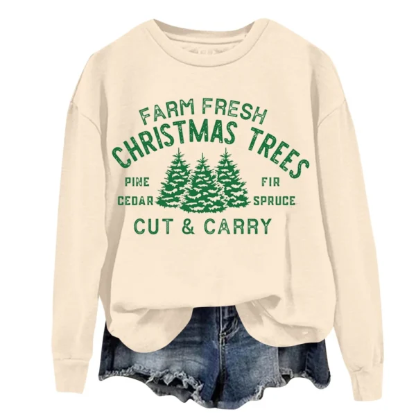 Women's Sweatshirt Sports Christmas Print Pullover Sweatshirt Round Neck Long - Image 15