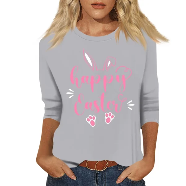Women's Tops Basic Casual Printed 3/4 Sleeve Plus Size Easter Fashion Pullover - Image 20